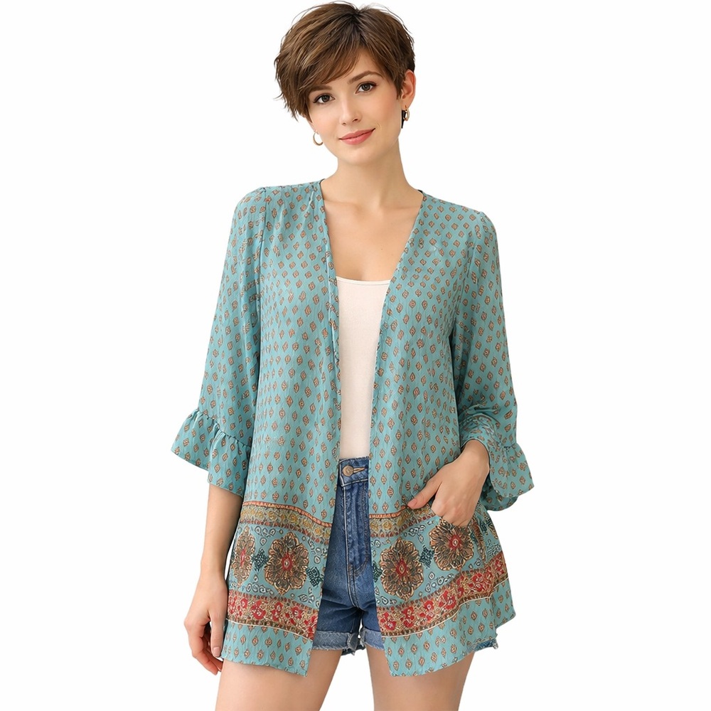 Live to be spoiled boho kimono cover-up Large Flowy lightweight Beachy
